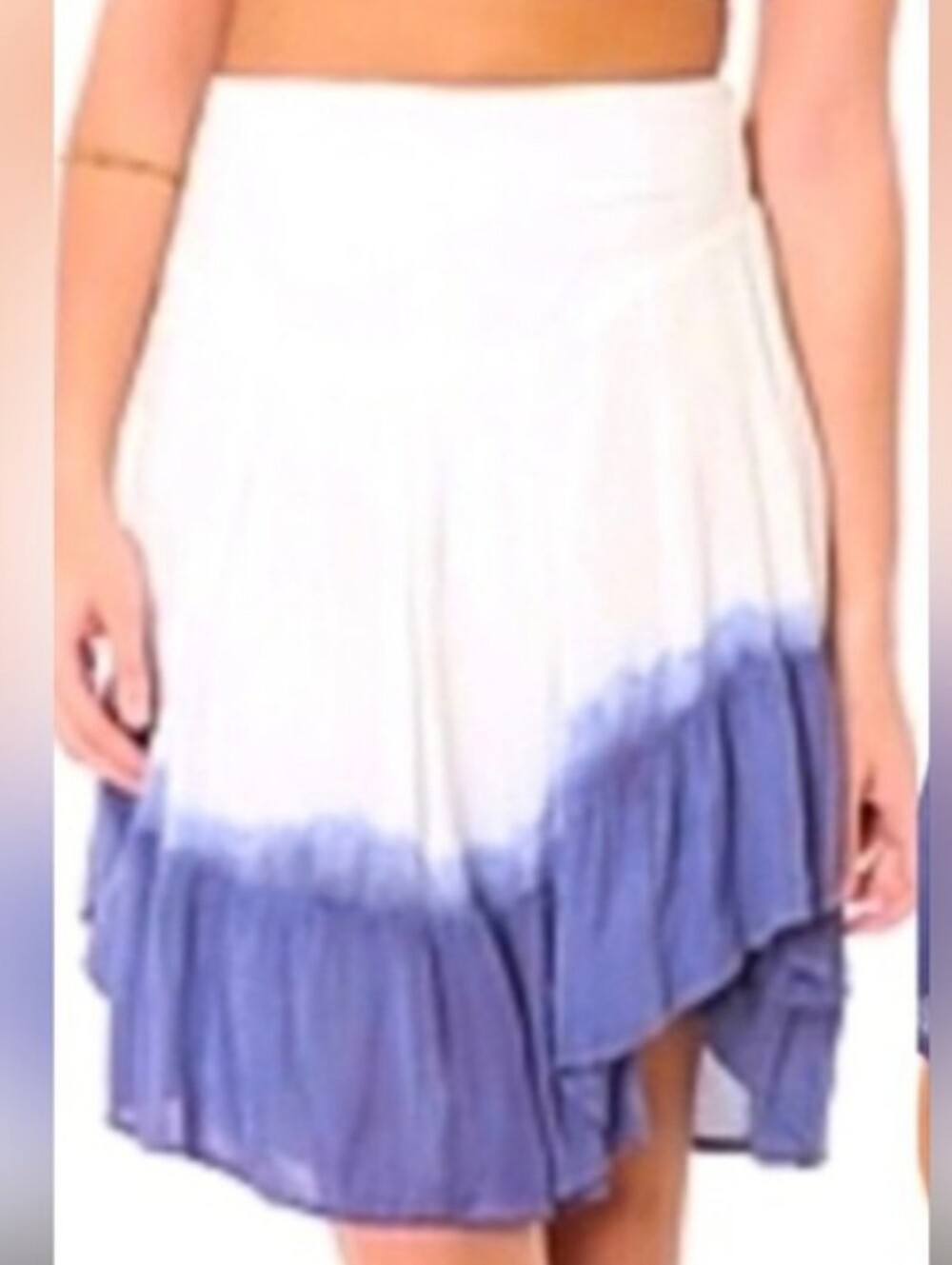 Free People Dip Dye Ruffle Mini Skirt White Blue, Size S